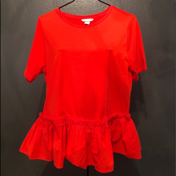 H&M Red Ruffled Top Size Medium - Picture 1 of 3